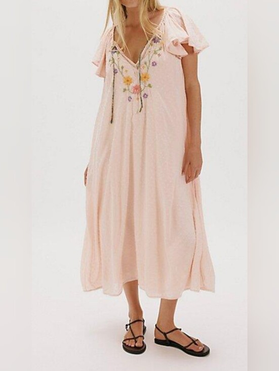 Free People Dresses & Skirts - NWT Free People Bohemian Embroidered Boho Vintage Style Floral Midi Maxi Dress